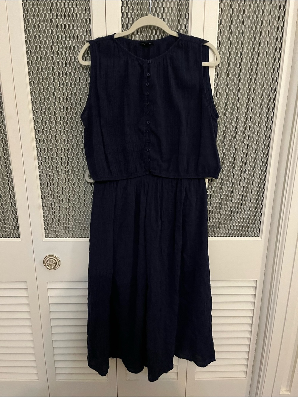 Sleeveless Navy Button-Front Set